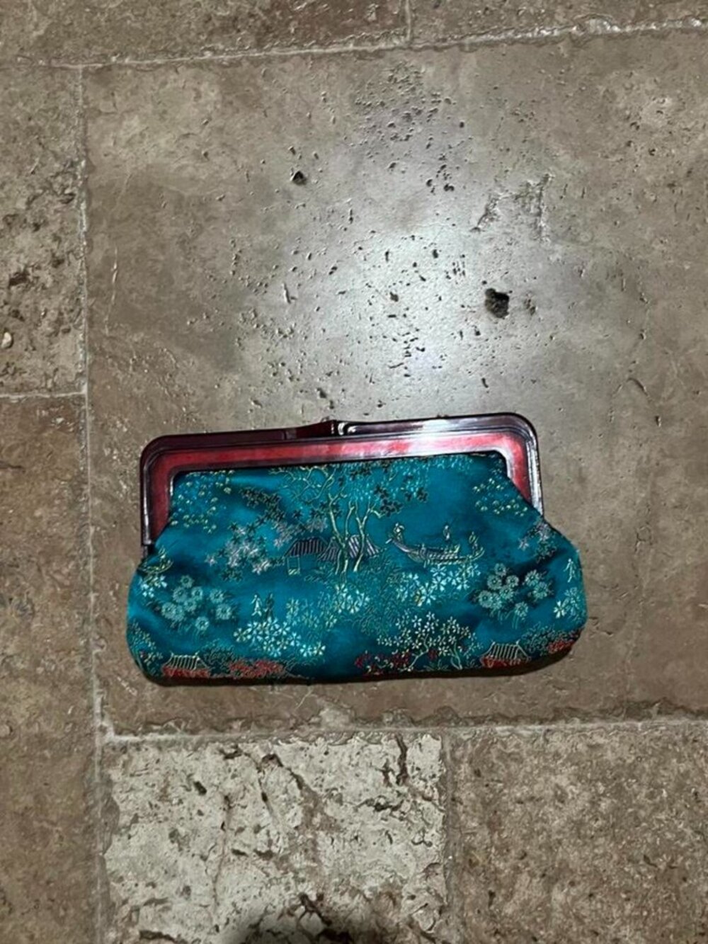 Vintage Teal Brocade Landscape Evening Clutch